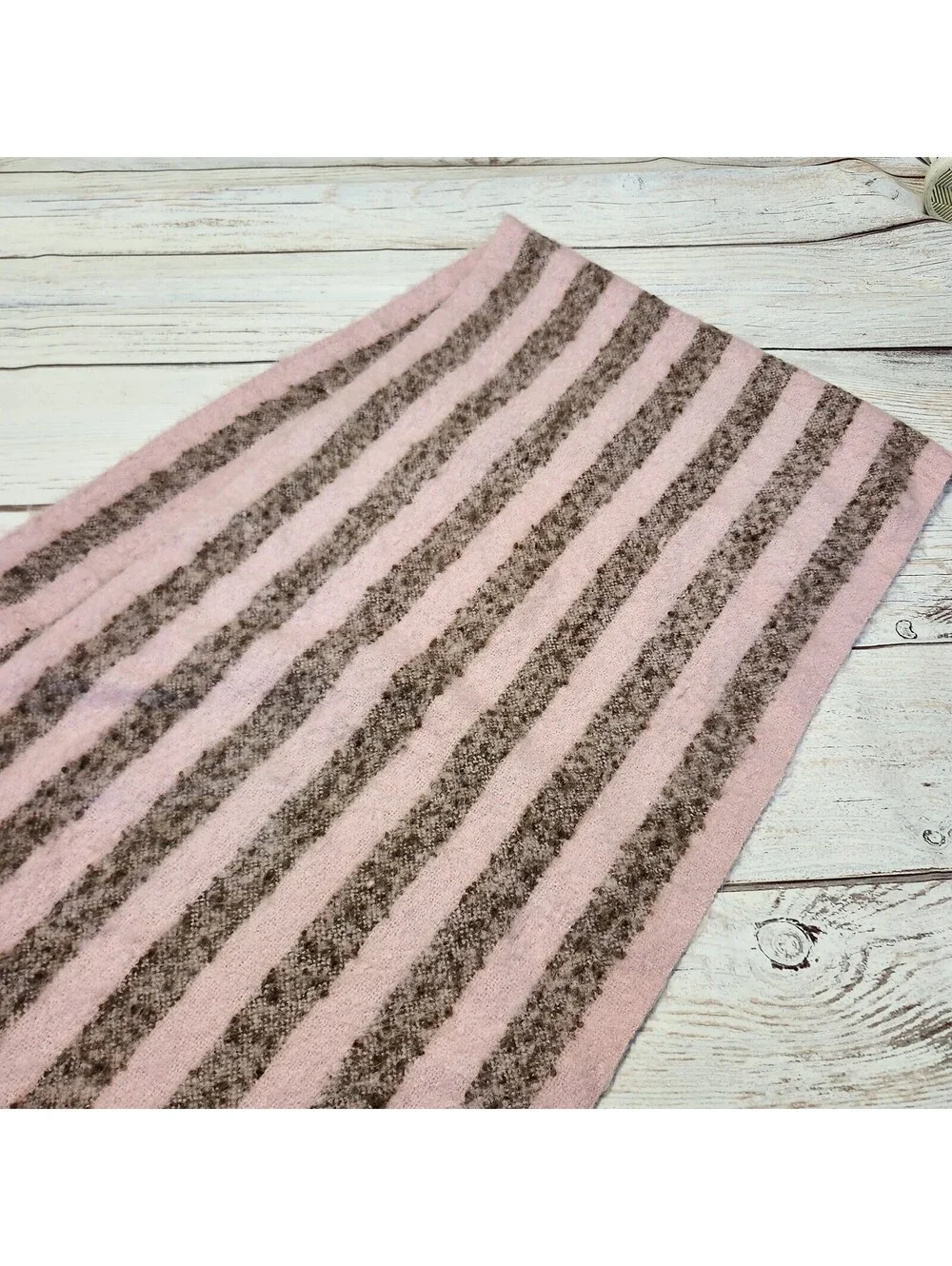 Anthropologie Pink and Brown Striped Wool Blend Scarf with Fringe